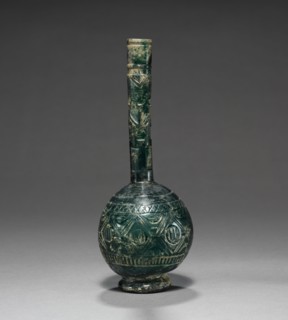 Bottle, 800s-900s. Iran, 9th-10th Century. Glass; overall: 21.6 cm (8 1/2 in.).