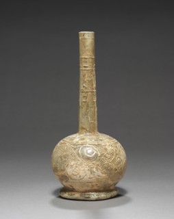 Bottle, 800s-900s. Iran, 9th-10th Century. Glass; overall: 24.2 cm (9 1/2 in.).