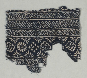 Fragment with decorated bands, probably 1400s. India, Gujarat. Plain weave: cotton, stamped resist