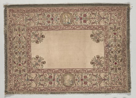Chalice Cover (?), 1587. Italy, 16th century. Embroidery; silk and gold filé on linen; overall: 55