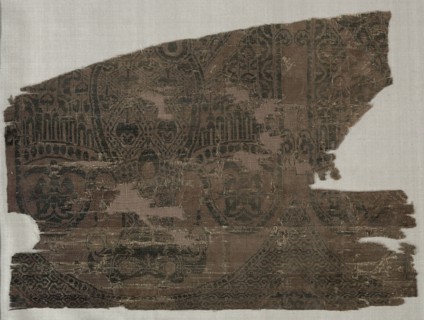 Samite fragments with double-headed eagles, from the tomb of Saint Bernard Calvo, 1200-1243.