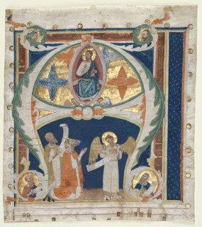 Historiated Initial (A) Excised from a Gradual: Christ in Majesty with King David and Prophets, c.