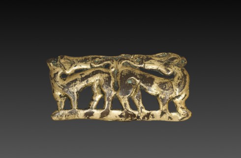 Belt Buckle with Animals, 202 BC-9. China, Ordos region, Western Han dynasty (202 BC-AD 9). Gilt