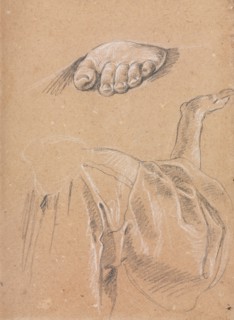Verona Sketchbook: Study of a left foot and drapery study with right arm (page 79), 1760. Francesco