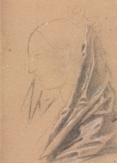 Verona Sketchbook: Female head with drapery  (page 81), 1760. Francesco Lorenzi (Italian,