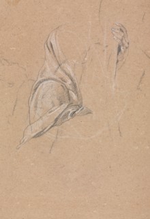 Verona Sketchbook: Drapery study with left hand (page 56), 1760. Francesco Lorenzi (Italian,