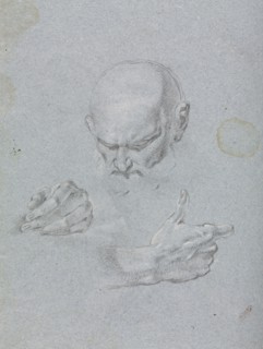 Verona Sketchbook: Head of a man with hands (page 8), 1760. Francesco Lorenzi (Italian, 1723-1787).