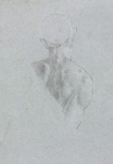 Verona Sketchbook: Male nude head and shoulders from behind (page 62), 1760. Francesco Lorenzi