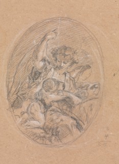 Verona Sketchbook: Figure with child in roundel (page 67), 1760. Francesco Lorenzi (Italian,
