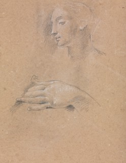 Verona Sketchbook: Female head and left hand (page 42), 1760. Francesco Lorenzi (Italian,