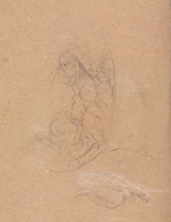 Verona Sketchbook: Figures in a roundel with study of a hand (page 70), 1760. Francesco Lorenzi