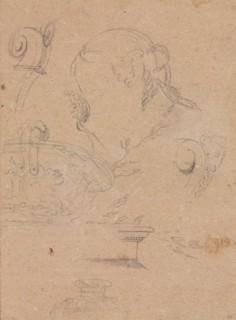 Verona Sketchbook: Architectural motifs with female head (page 45), 1760. Francesco Lorenzi