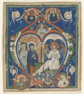 Initial A [ngelus Domini descendit] from an Antiphonary: The Three Marys at the Tomb, c. 1280-1300.