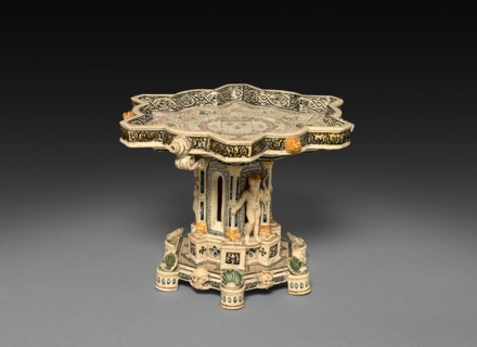 Pedestal Dish, 1800s. After Saint-Porchaire (French). White earthenware with inlaid decoration;