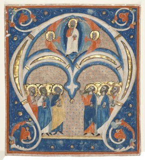 Historiated Initial (A) Excised from a Responsorial: Christ in Majesty with Saints, c. 1280-1300.