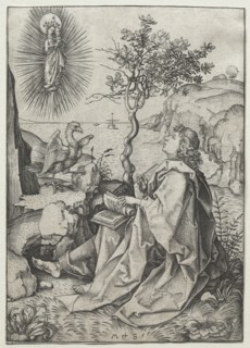 St. John the Evangelist on the Isle of Patmos. Martin Schongauer (German, c.1450-1491). Engraving