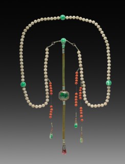 Mandarin Necklace, 1700s. China, Qing dynasty (1644-1911). Jade and coral beads, pendants mounted