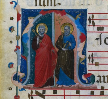 Leaf from a Gradual with Historiated Initial (M): SS. Peter and Andrew, c. 1320-1340. Master of