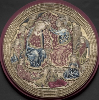 Embroidered Tondo from an Altar Frontal: The Coronation of the Virgin, 1459. Italy, Florence.