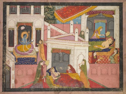 Scenes from the Birth of Krishna, c. 1840. India, Pahari, Kangra, 19th century. Color on paper;
