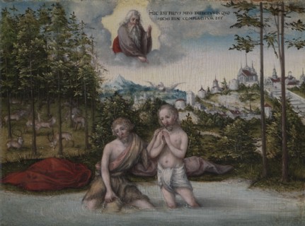 The Baptism of Christ, 1530s. Lucas Cranach (German, 1472-1553). Oil on wood; framed: 24.4 x 29.2 x