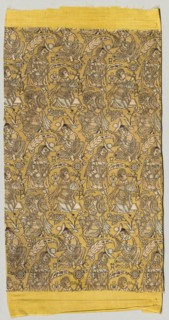 Lampas with dancers and musicians, 1600-1650. Iran, Safavid period. Lampas, brocaded: silk and