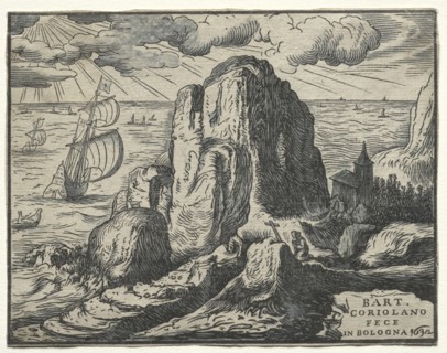 Set of 4 Landscapes:  No. 4 - Cliff on the Seashore. Hendrick Goltzius (Dutch, 1558–1617).