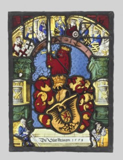 Arms of Ueberlingen, 1559. Switzerland, 16th century. Pot metal and white glass, silver stain;