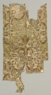 Silk Fragment in the Shape of the Upper Front of a Garment, 18th century. Spain, 18th century.