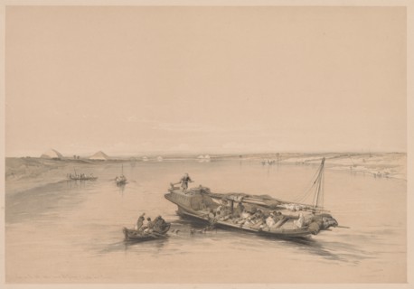Egypt and Nubia:  Volume I - No. 4, Slave Boats on the Nile, View Looking Towards the Pyramids of