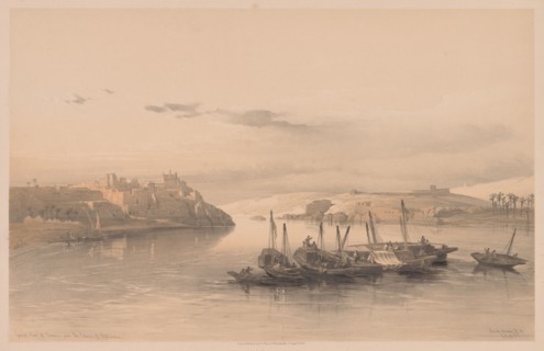 Egypt and Nubia:  Volume II - No. 28, General View of Asouan and the Island of Elephantine, 1838.