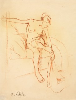 Nude Woman Seated on a Bed, first third 20th century. Suzanne Valadon (French, 1865-1938). Red