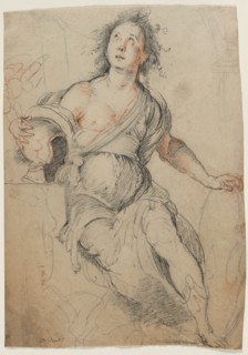 Allegorical Figure, c. 1635. Bernardo Strozzi (Italian, 1581?-1644). Black chalk with red chalk ;
