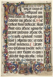 Leaf from a Psalter with Full Border with Medallions (Annunciation, SS. Jerome, Clare, Sebastian