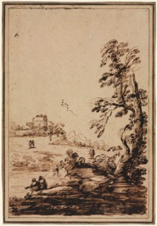 Landscape with Small Group of Buildings, second half 1700s. Imitator of Guercino (Italian,
