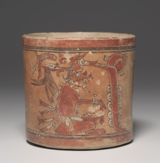 Cylinder Vessel with Deities, 600-900. Guatemala, Kixpek, Maya (Chamá) style (250-900). Earthenware