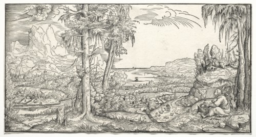 St. John on the Island of Patmos, c. 1545-55. Virgilius Solis (German, 1514-1562). Woodcut