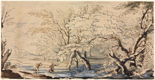 Mercury and Argos. Joseph Brett (British, 1816-1848). Pen and brown and blue ink with ink washes;