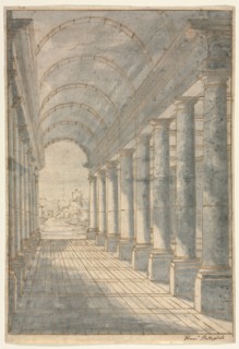 Barrel-vaulted Arcade  Rendered in Perspective, 1700s. Francessco Battaglioli (Italian). Pen and