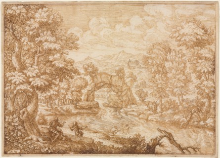 River Landscape with Arched Rock, second half 1600s. Crescenzio di Onofrio (Italian, 1632 ?-aft
