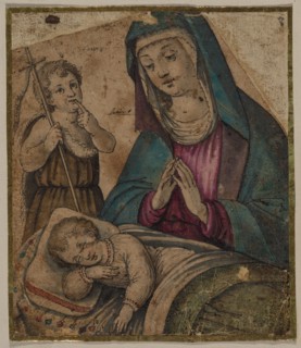 Virgin and Child with Saint John, 1500s. Italy, 16th century. Pen and black ink and brush and brown