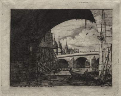 Etchings of Paris:  An Arch of the Notre Dame Bridge, 1853. Charles Meryon (French, 1821-1868).