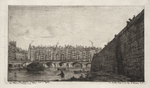 The Exchange Bridge, Paris, about 1784, 1855. Charles Meryon (French, 1821-1868). Etching