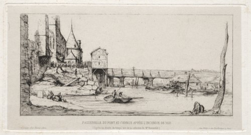 Footbridge Temporarily Replacing the Exchange Bridge,Paris, after the fire of 1621, 1860. Charles