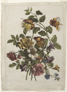 Bouquet. Jean-Baptiste I Monnoyer (French, c. 1636-1699). Etching and engraving, hand colored