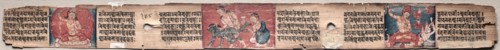 Leaf from Gandavyuha: Sudhana Battles a Demon with a Kneeling Monk, Manjushri, and Vajrapani, from