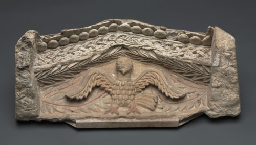 Pediment with an Eagle, 400s. Egypt, 5th century, Coptic period. Limestone; overall: 30.2 x 71.9 x