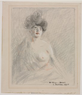 Courtesan (recto) Figure Sketches (verso), 1906. Jean Louis Forain (French, 1852-1931). Black, red,