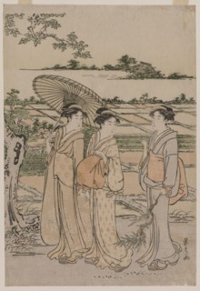 Three Women Strolling in the Countryside, mid 1780s. Chobunsai Eishi (Japanese, 1756-1829). Wood