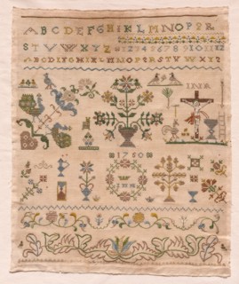 Sampler, 1750. America, 18th century. Embroidery; average: 37.8 x 31.8 cm (14 7/8 x 12 1/2 in.)